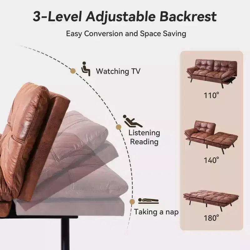Dyonery 71 Convertible Futon Sofa Bed, Memory Foam Loveseat Sleeper, Adjustable Backrest & Armrests, Modern Couch for Home Office
