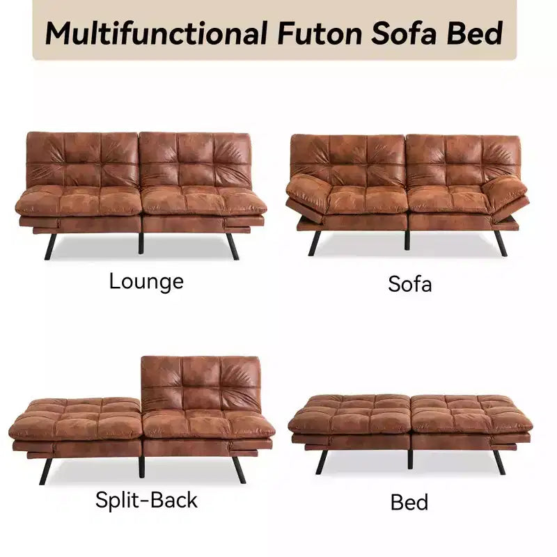 Dyonery 71 Convertible Futon Sofa Bed, Memory Foam Loveseat Sleeper, Adjustable Backrest & Armrests, Modern Couch for Home Office