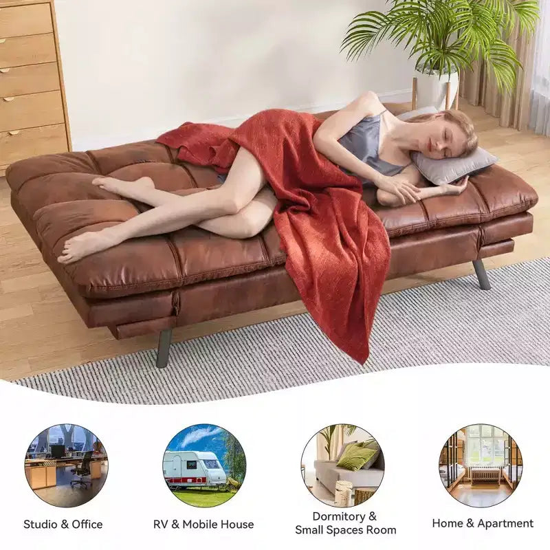 Dyonery 71 Convertible Futon Sofa Bed, Memory Foam Loveseat Sleeper, Adjustable Backrest & Armrests, Modern Couch for Home Office