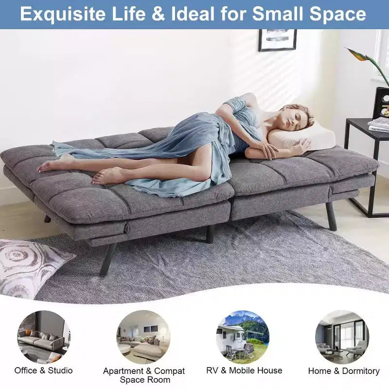 Dyonery 71 Convertible Futon Sofa Bed, Memory Foam Loveseat Sleeper, Adjustable Backrest & Armrests, Modern Couch for Home Office