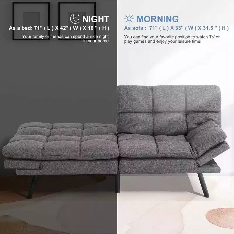 Dyonery 71 Convertible Futon Sofa Bed, Memory Foam Loveseat Sleeper, Adjustable Backrest & Armrests, Modern Couch for Home Office