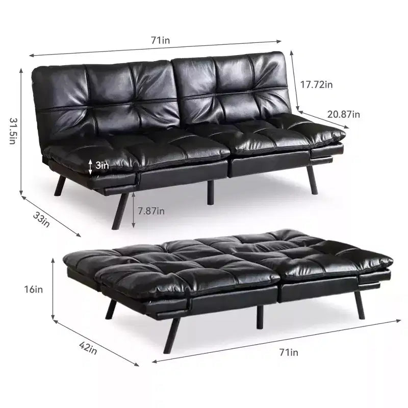 Dyonery 71 Convertible Futon Sofa Bed, Memory Foam Loveseat Sleeper, Adjustable Backrest & Armrests, Modern Couch for Home Office