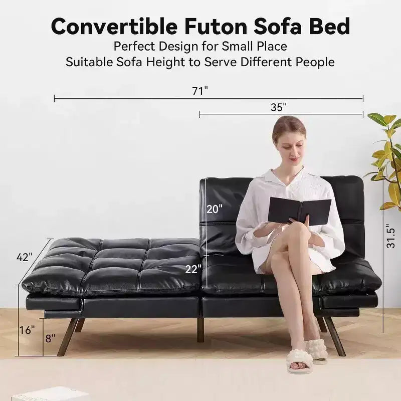 Dyonery 71 Convertible Futon Sofa Bed, Memory Foam Loveseat Sleeper, Adjustable Backrest & Armrests, Modern Couch for Home Office