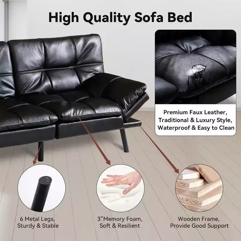 Dyonery 71 Convertible Futon Sofa Bed, Memory Foam Loveseat Sleeper, Adjustable Backrest & Armrests, Modern Couch for Home Office