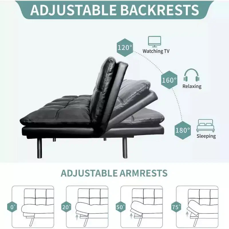 Dyonery 71 Convertible Futon Sofa Bed, Memory Foam Loveseat Sleeper, Adjustable Backrest & Armrests, Modern Couch for Home Office