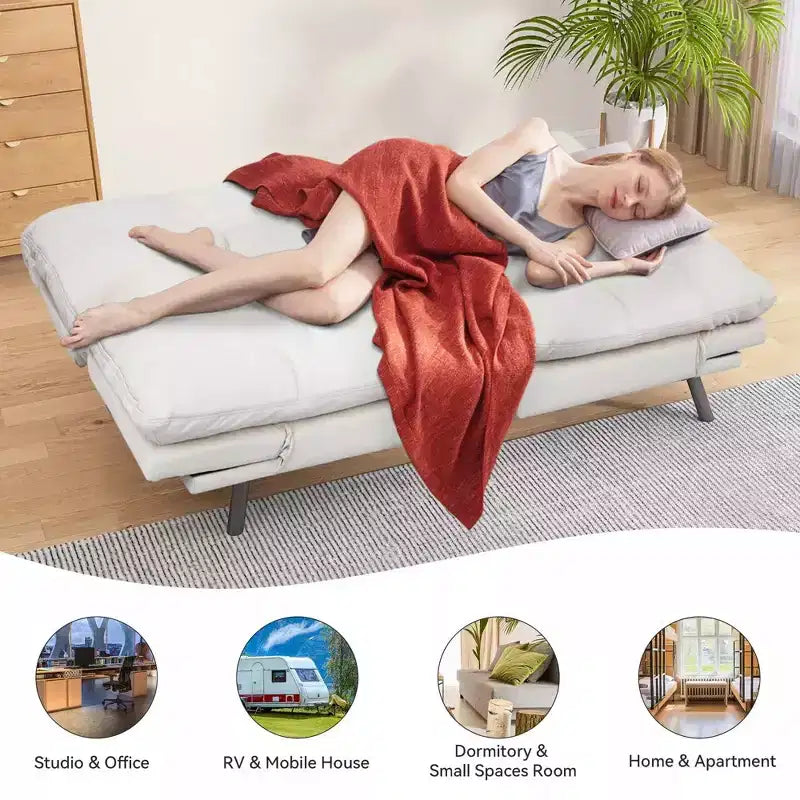 Dyonery 71 Convertible Futon Sofa Bed, Memory Foam Loveseat Sleeper, Adjustable Backrest & Armrests, Modern Couch for Home Office
