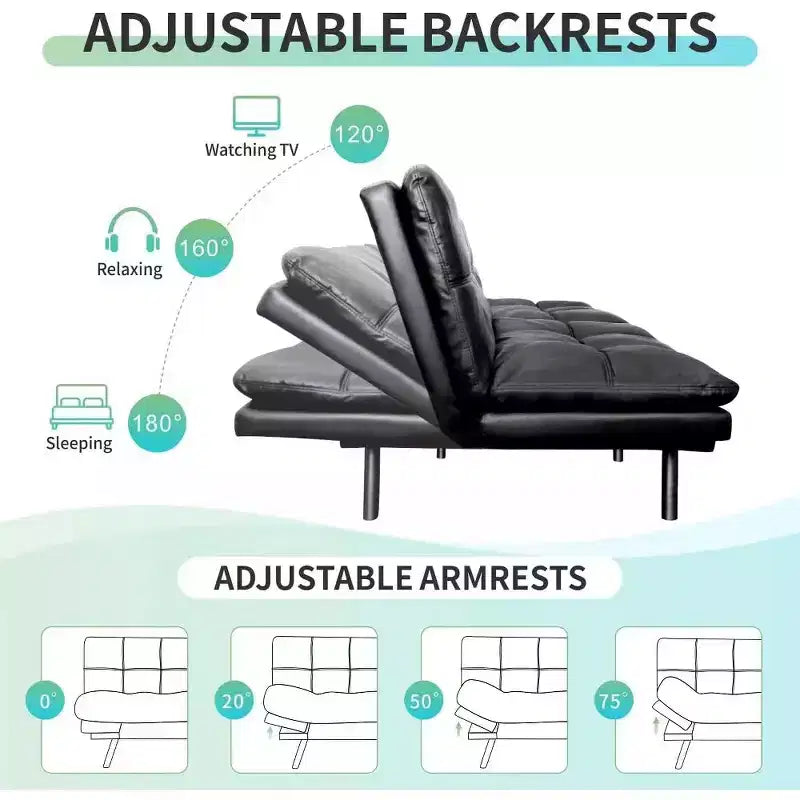 Dyonery 71 Convertible Futon Sofa Bed, Memory Foam Loveseat Sleeper, Adjustable Backrest & Armrests, Modern Couch for Home Office