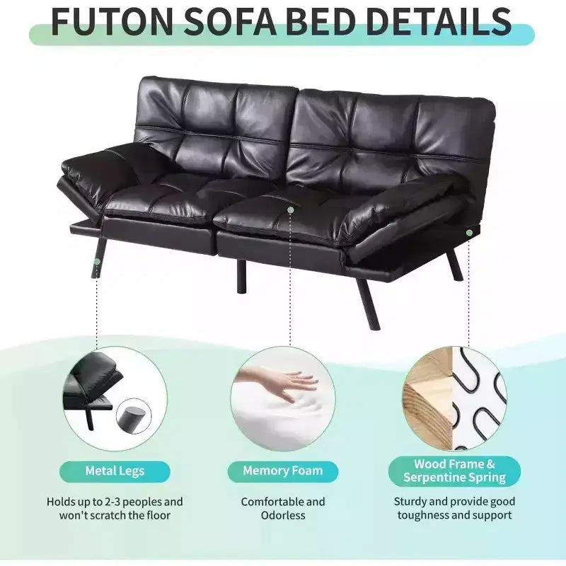 Dyonery 71 Convertible Futon Sofa Bed, Memory Foam Loveseat Sleeper, Adjustable Backrest & Armrests, Modern Couch for Home Office