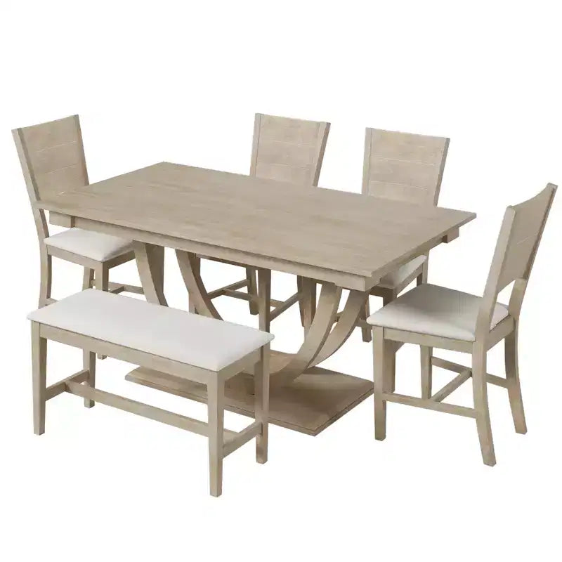 6pcs Dining Table Set Dining Set for 6, Family Kitchen Table Set with Ergonomic Padded Dining Chairs & Bench - ModernLuxe