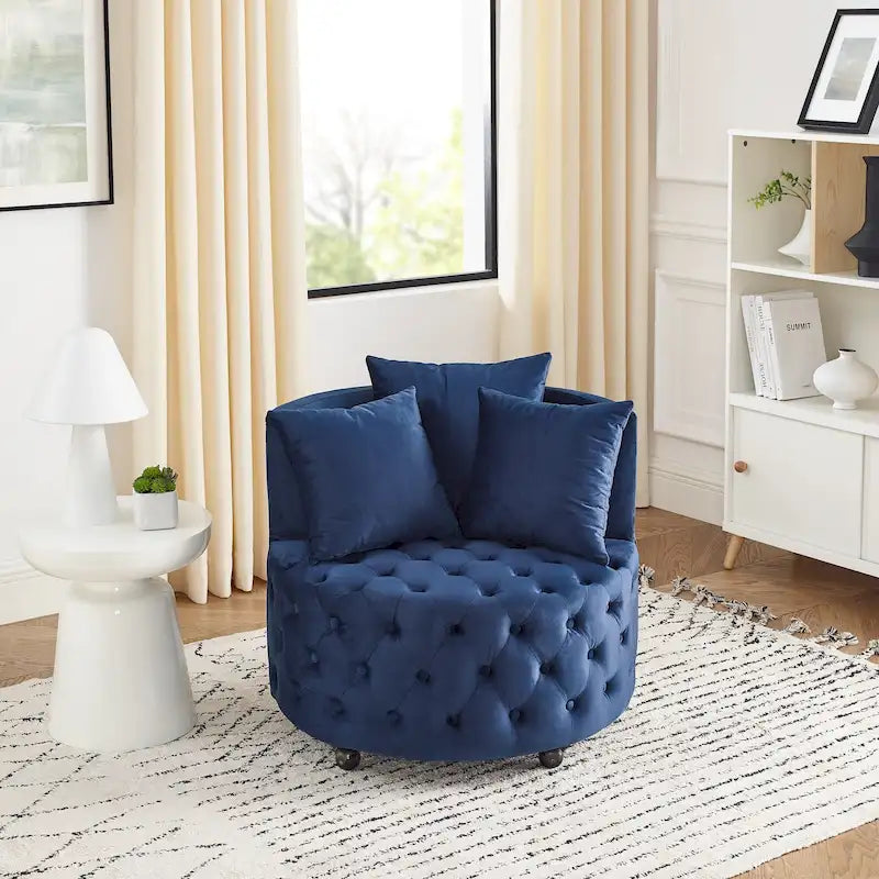 Fauteuil d'appoint capitonné pivotant Blue Velvet avec roulettes