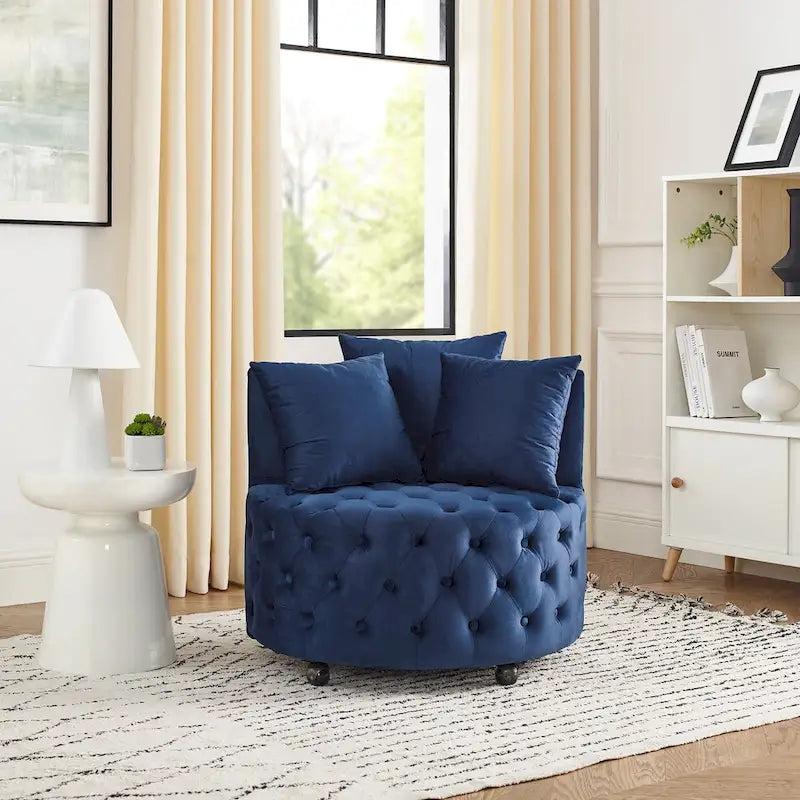 Fauteuil d'appoint capitonné pivotant Blue Velvet avec roulettes