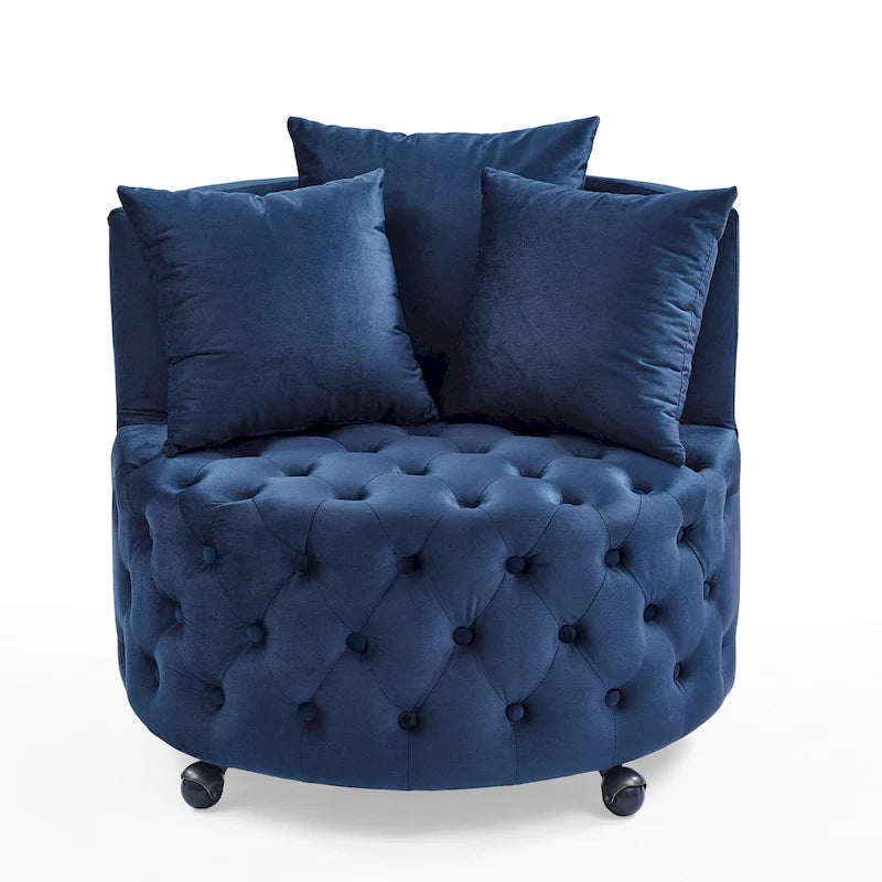 Fauteuil d'appoint capitonné pivotant Blue Velvet avec roulettes