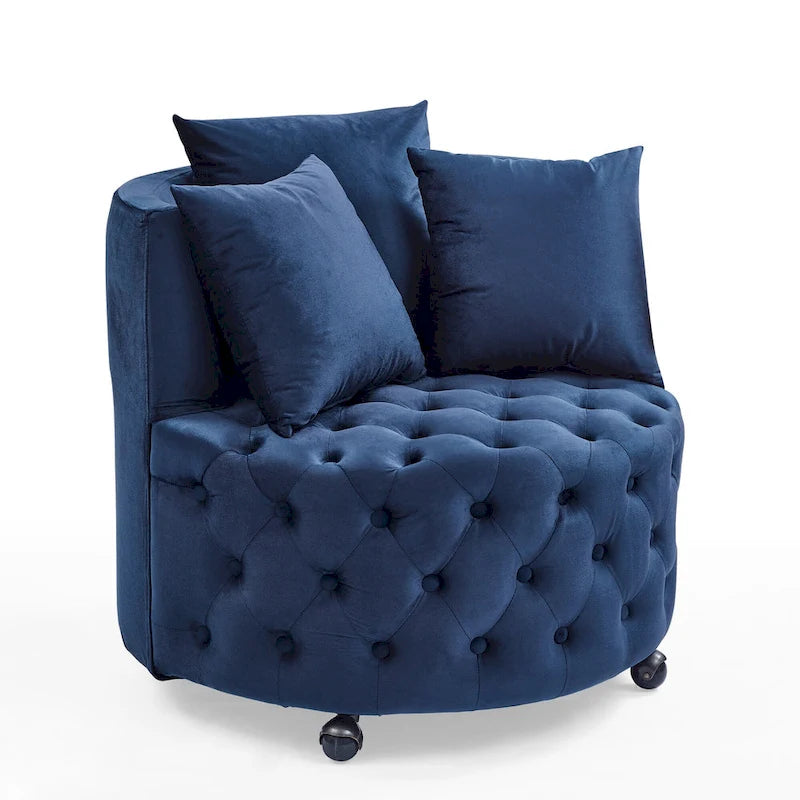 Fauteuil d'appoint capitonné pivotant Blue Velvet avec roulettes