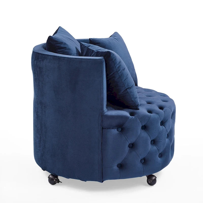 Fauteuil d'appoint capitonné pivotant Blue Velvet avec roulettes