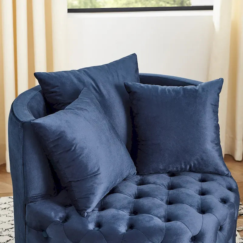 Fauteuil d'appoint capitonné pivotant Blue Velvet avec roulettes