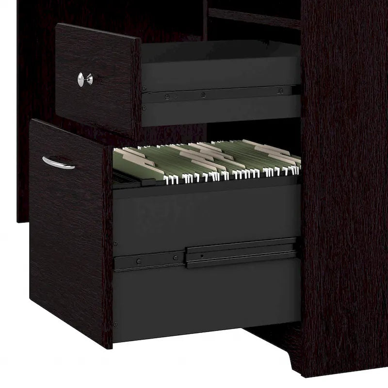Bureau d'angle 60 po avec huche, armoire de rangement et tiroir classeur