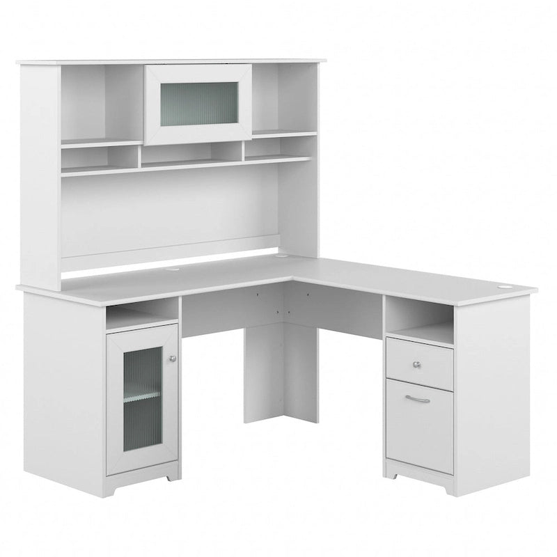 Bureau d'angle 60 po avec huche, armoire de rangement et tiroir classeur