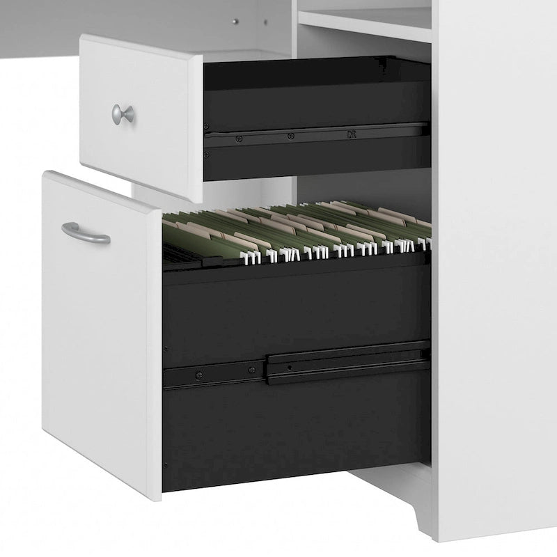 Bureau d'angle 60 po avec huche, armoire de rangement et tiroir classeur