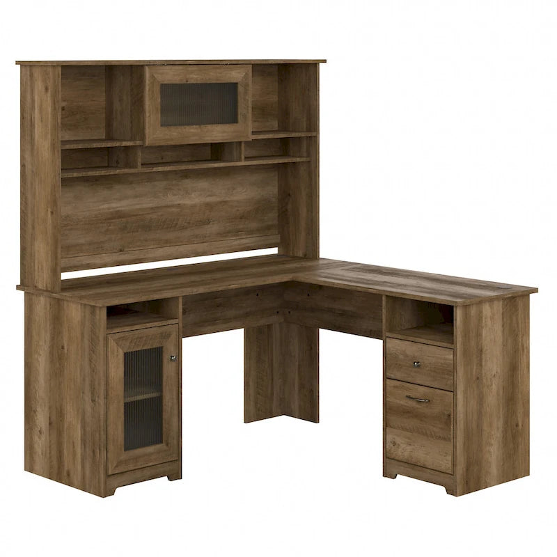Bureau d'angle 60 po avec huche, armoire de rangement et tiroir classeur