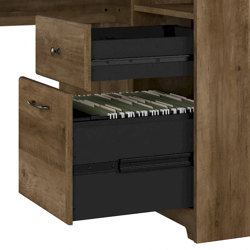 Bureau d'angle 60 po avec huche, armoire de rangement et tiroir classeur