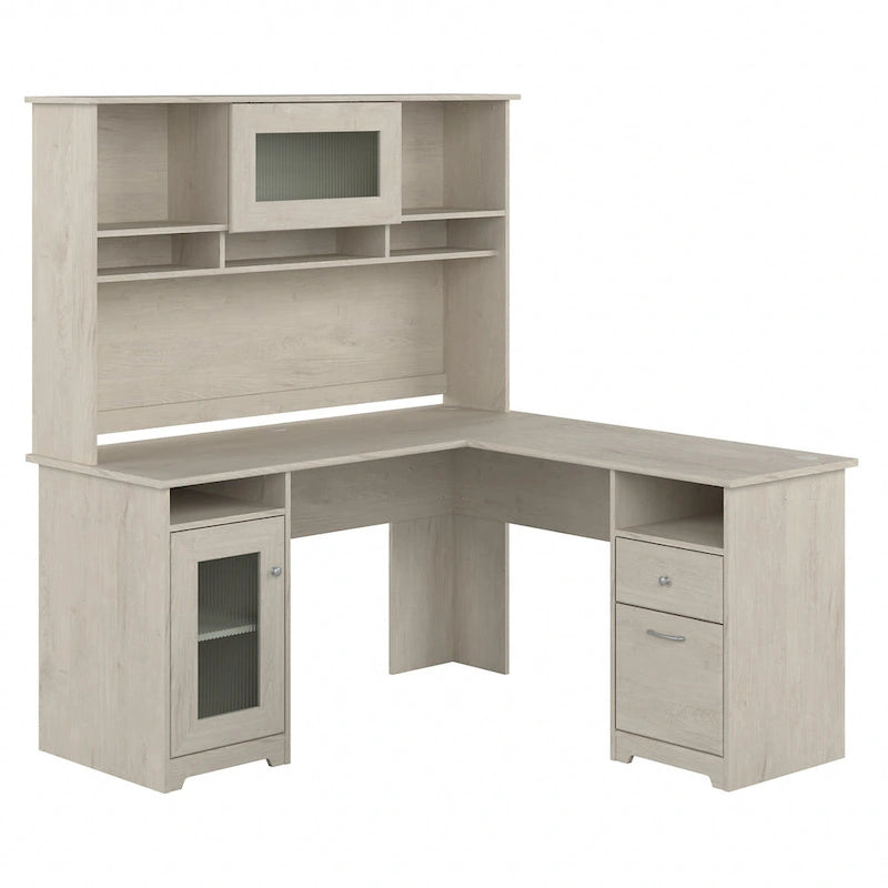 Bureau d'angle 60 po avec huche, armoire de rangement et tiroir classeur