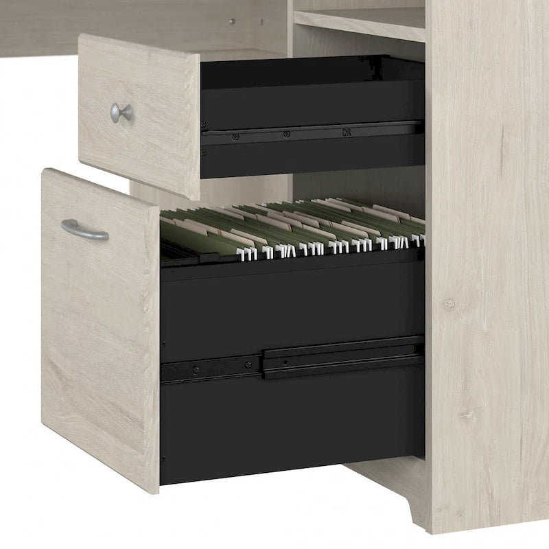 Bureau d'angle 60 po avec huche, armoire de rangement et tiroir classeur