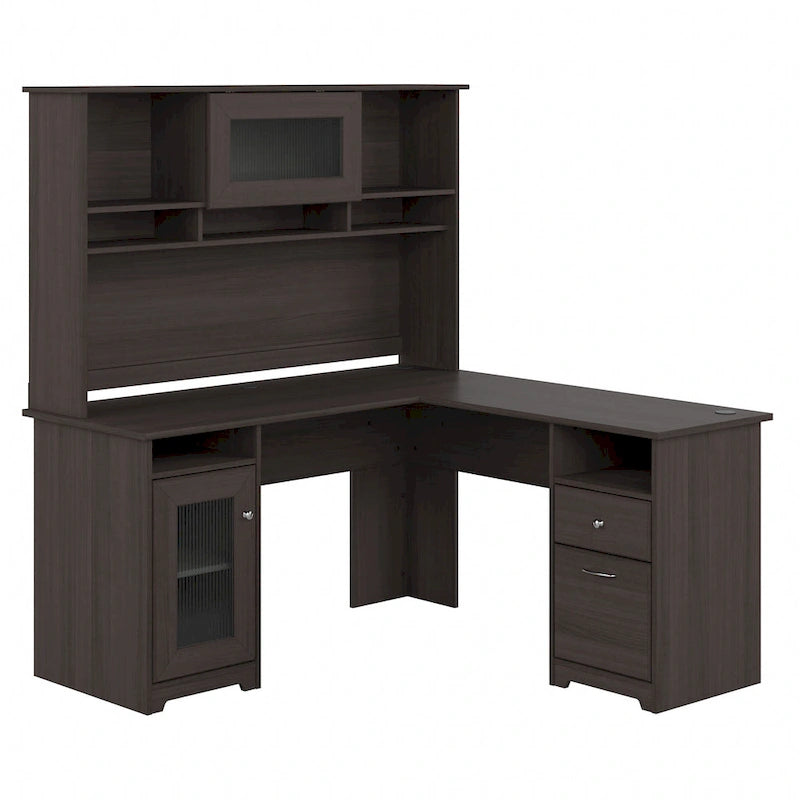 Bureau d'angle 60 po avec huche, armoire de rangement et tiroir classeur