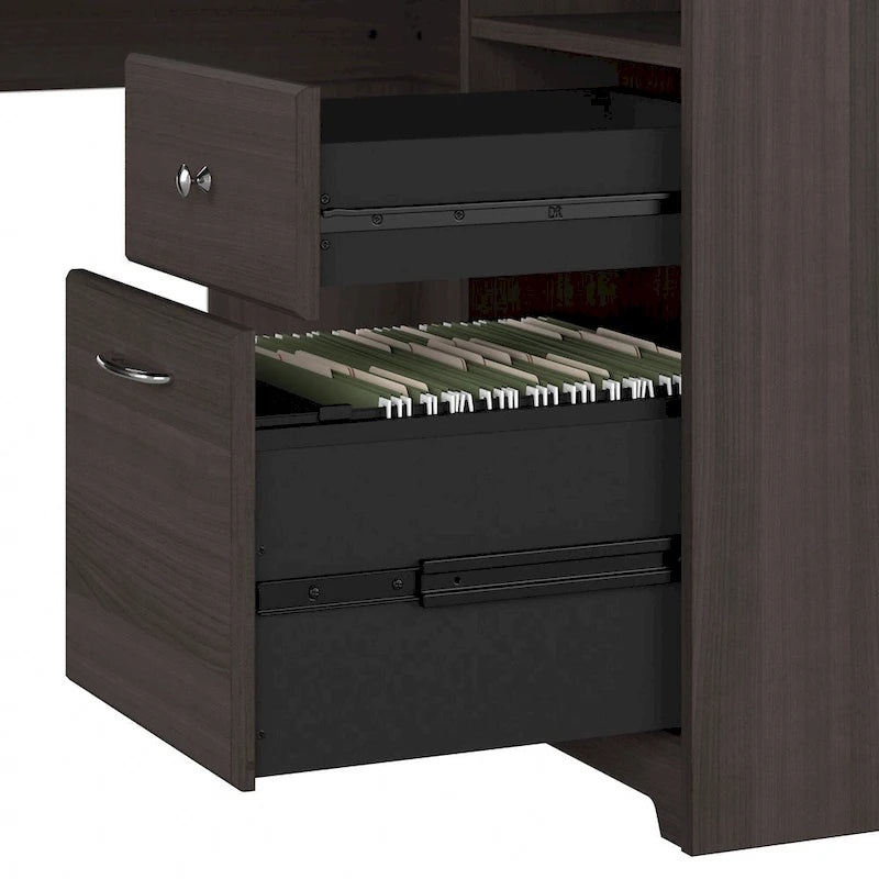 Bureau d'angle 60 po avec huche, armoire de rangement et tiroir classeur