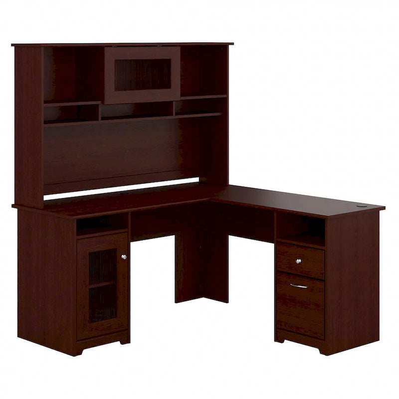 Bureau d'angle 60 po avec huche, armoire de rangement et tiroir classeur