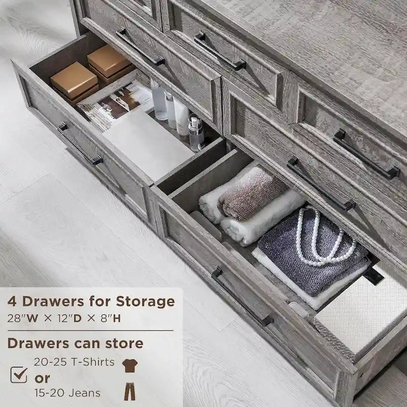 Commode à 7 tiroirs et meuble TV style ferme – Meuble de rangement rustique en grain de bois