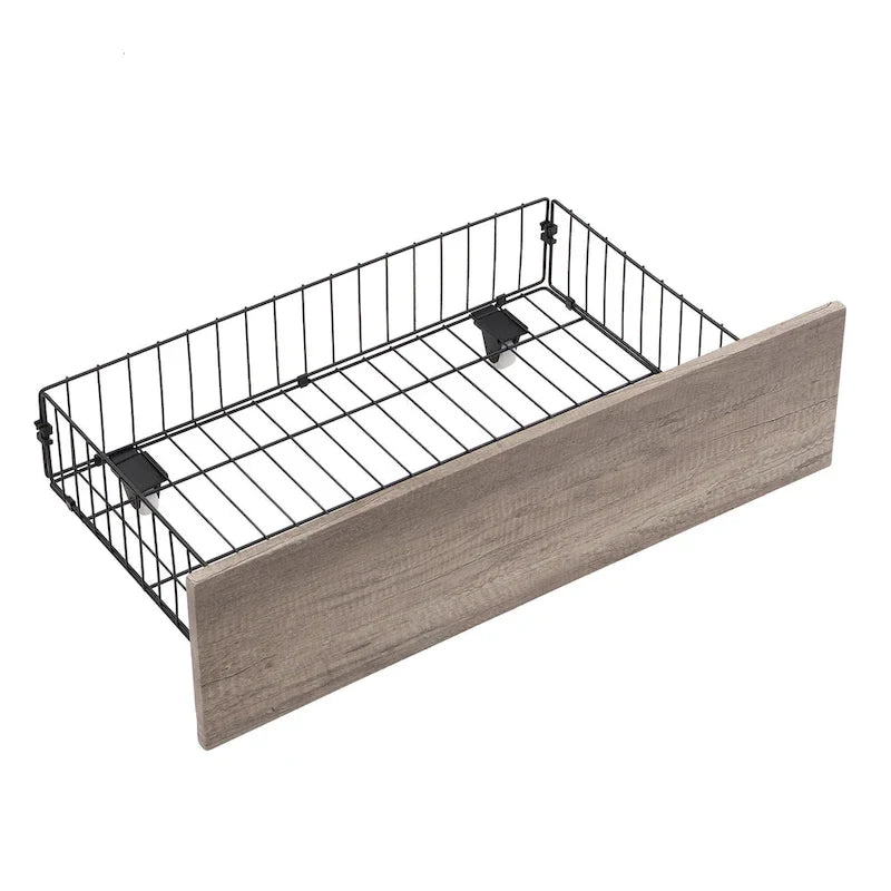 Lit plateforme en métal grand format avec tête de lit en bois et rangement sous le lit