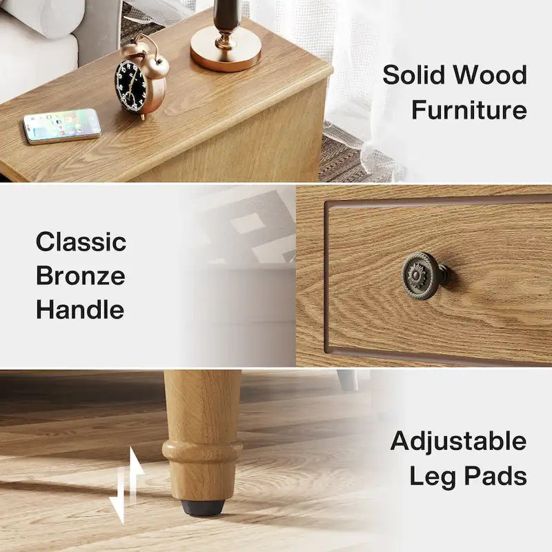 Table d'appoint étroite en bois massif avec 3 tiroirs – Entièrement assemblée