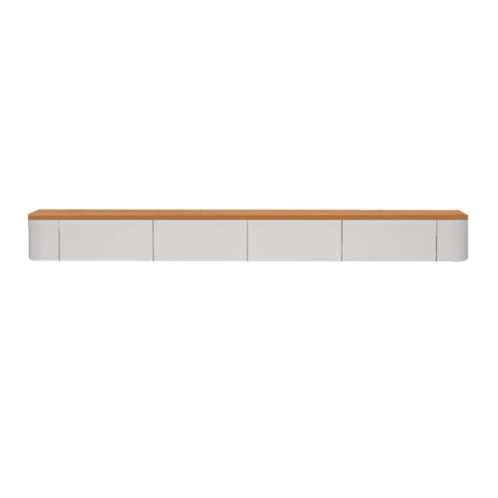 Contemporary Long White Wood Floating TV Stand with Drawers