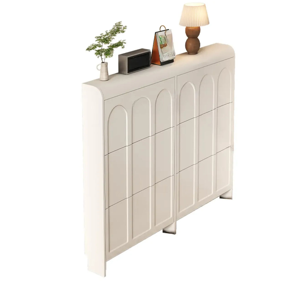 Slim Drop Front 3-Tier White Wood Shoe Storage Cabinet