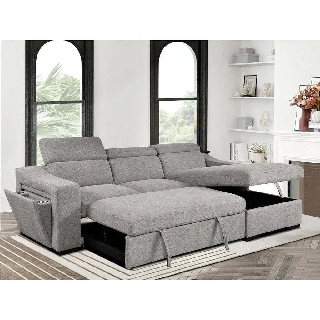 Roomfitters 103 Convertible Sectional Sofa with Storage Chaise, Adjustable Headrests, L-Shaped Sleeper Corner Sofa