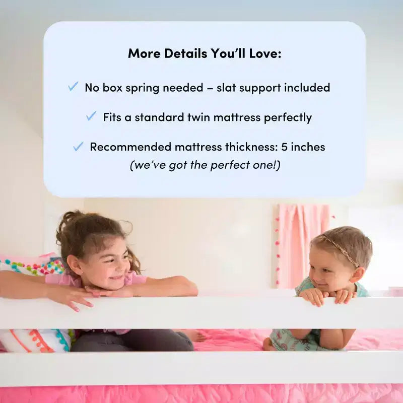 Kids Twin Low Loft Bed with Slide & Stairs, Solid Wood, 14 Guardrails, 400 lb Capacity