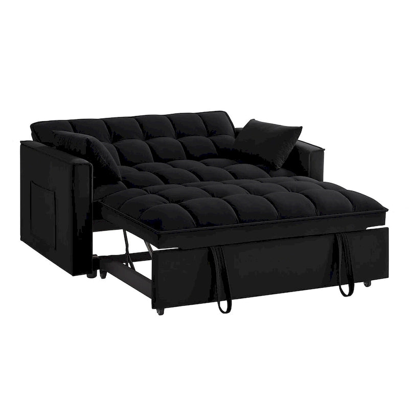 4 in1 Loveseat Sofa Bed with Armrests & Storage Pockets, Multi-Function Tufted Pull-out Sofa Bed with Adjustable Backrest