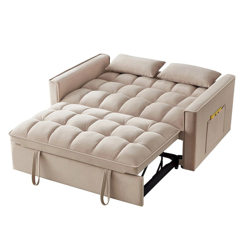 4 in1 Loveseat Sofa Bed with Armrests & Storage Pockets, Multi-Function Tufted Pull-out Sofa Bed with Adjustable Backrest