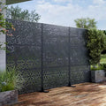 3-Panel Room Divider Screen with Geometric Pattern ¨C Black Galvanized Steel