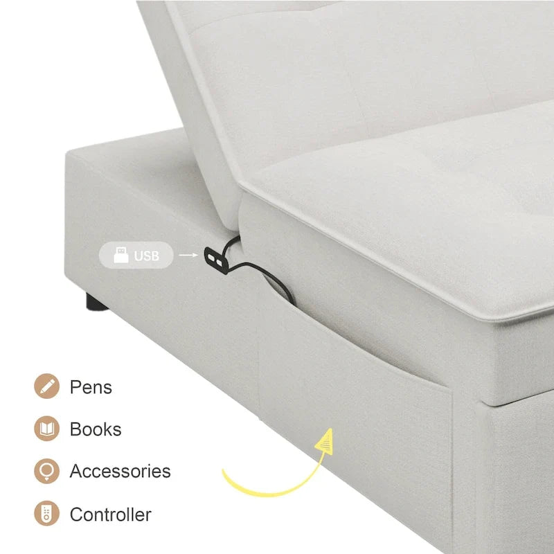 72.5 Linen 4-in-1 3-Seater Sleeper Sofa with 5-Level Adjustable Backrest And Storage Pocket