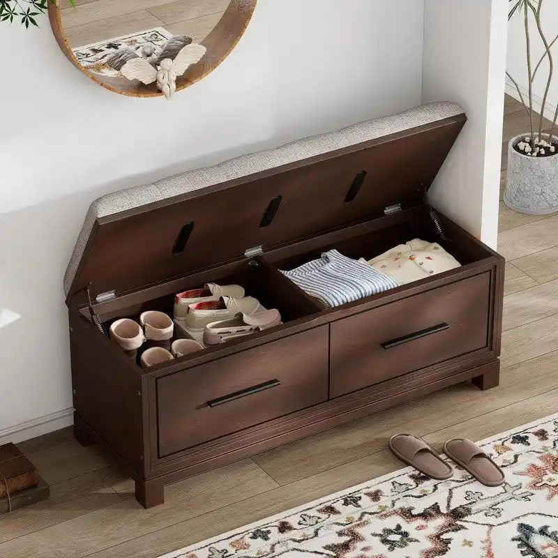 Shoe Bench with Removable Cushion and Hidden Storage for Entryway and Living Room Organization