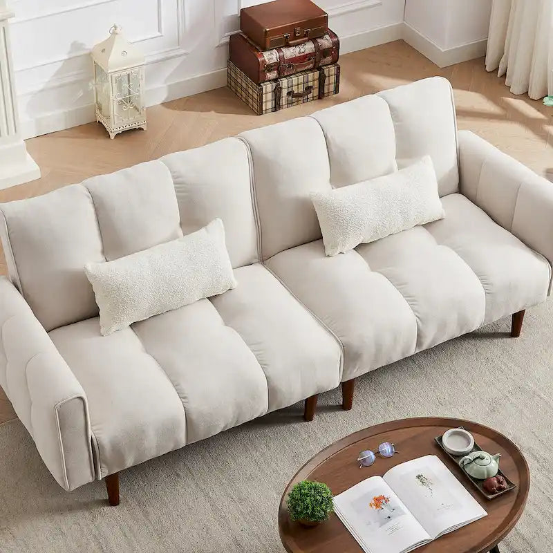 Convertible Futon Sofa Bed with Adjustable Positions and Wooden Legs