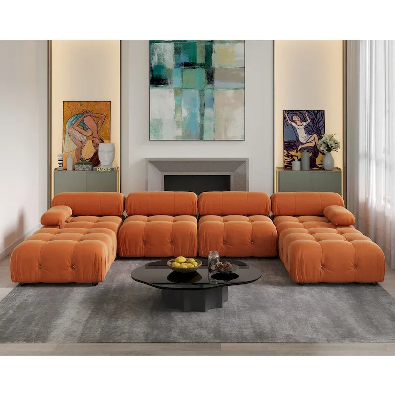 138  Convertible Modular Sectional Sofa, U-Shaped Minimalist Velvet Sofas Couches
