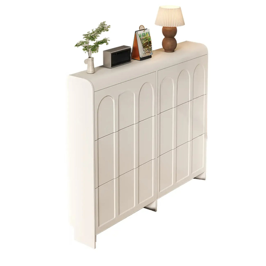 Slim Drop Front 3-Tier White Wood Shoe Storage Cabinet