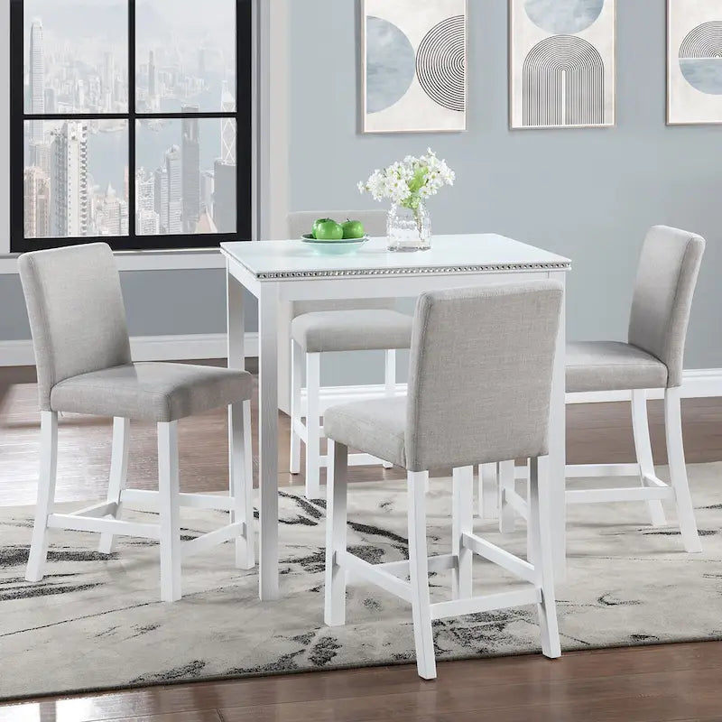 Modern 5-Piece Dining Set with Square Counter Height Table & 4 Upholstered Chairs