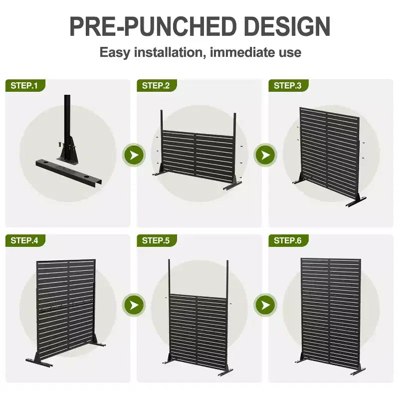 3-Panel Room Divider Screen with Geometric Pattern ¨C Black Galvanized Steel