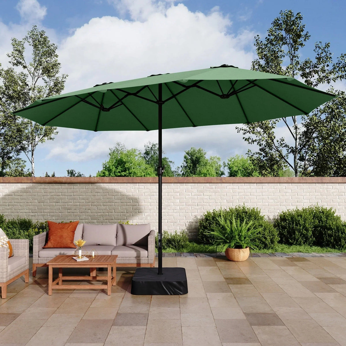 MAISON ARTS 15ft Double-Sided Patio Extra Large Twin Umbrella with Base Included