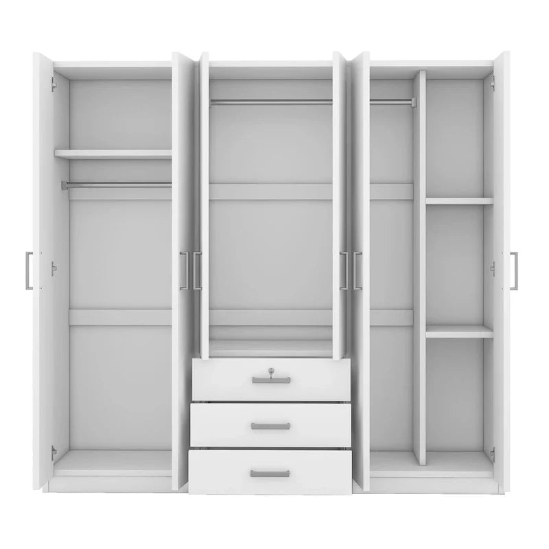 6-Doors Wooden Wardrobe Storage with 3 Big Drawers for Bedroom