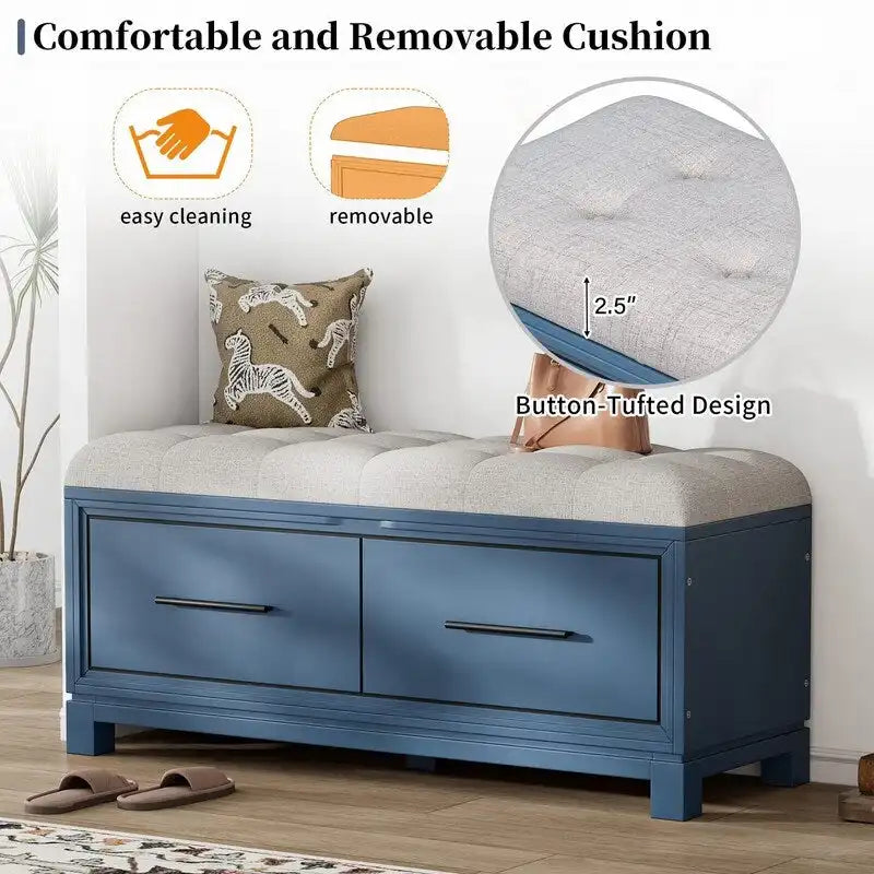 Shoe Bench with Removable Cushion and Hidden Storage for Entryway and Living Room Organization