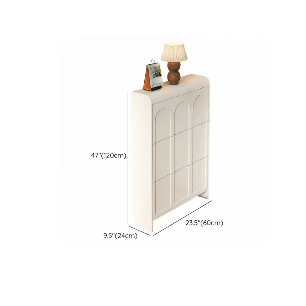 Slim Drop Front 3-Tier White Wood Shoe Storage Cabinet